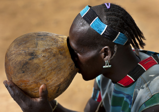 Original Hairstyle Banna Man Drinking Sorghum Beer From A Calabash Omo Valley Ethiopia