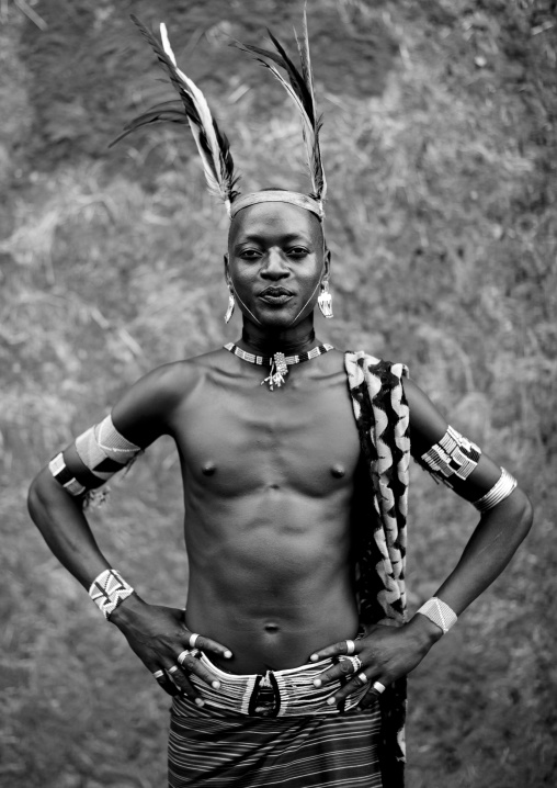 Smiling Banna Tribe Whipper Man In Traditional Clothing Ethiopia