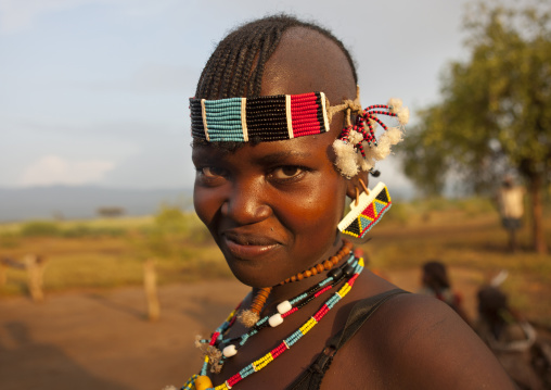 Bana Woman With Original Hairstyle And Beaded Jewels Jumping Ceremony Ethiopia