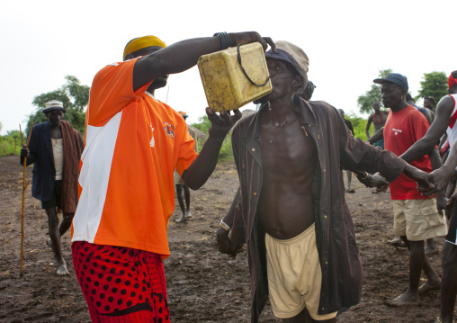 Bodi Man Drinking Alcohol From Yellow Jerrican Kael New Year Ceremony Omo Valley Ethiopia