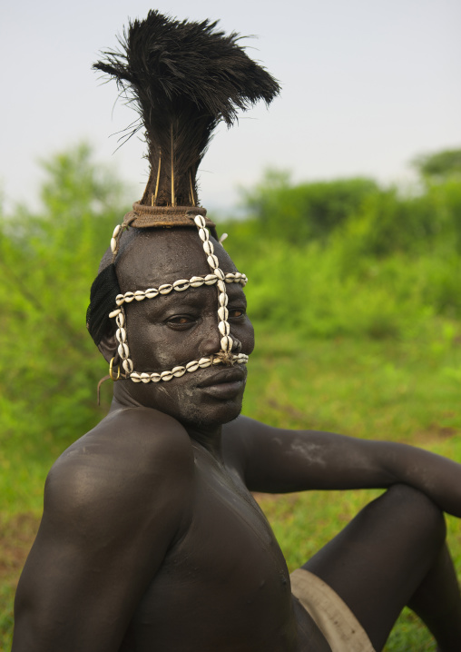 Bodi Cauris Mask And Ostrich Plume Headgear  Man Portrait Kael New Year Ceremony Omo Valley Ethiopia