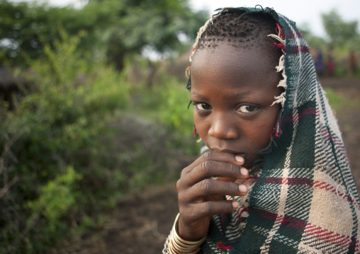 Shy Little Bodi Girl Kael New Year Ceremony Omo Valley Ethiopia