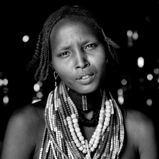 Portrait Of Beautiful Erbore Tribe Woman Wearing Beaded Necklace,  Omo Valley, Ethiopia