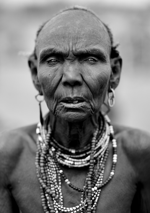 Senior Dassanech Woman With Expressive Look Portrait Omo Valley Ethiopia