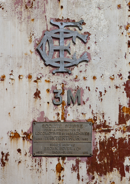 Logo Plate On A Train For The Societe Suisse Pour La Construction De Locomotives Et De Machines Winterthur, In Dire Dawa Station, Ethiopia