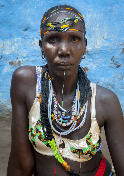 Woman From Anuak Tribe In Traditional Clothing, Gambela, Ethiopia