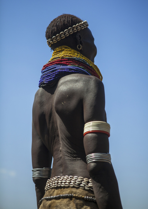 Portrait Of A Nyangatom Tribe Woman With Huge And Colourful Necklaces, Omo Valley, Kangate, Ethiopia