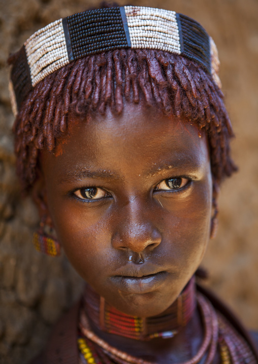 Hamer Tribe Girl In Traditional Outfit, Turmi, Omo Valley, Ethiopia