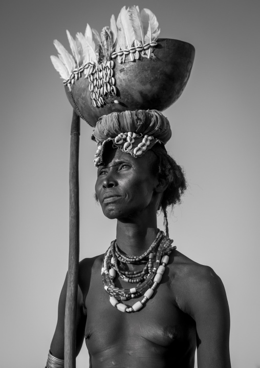 Dassanech Tribe Woman With A Calabash On Her Head, Omorate, Omo Valley, Ethiopia