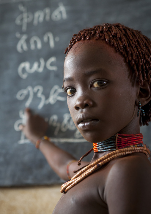 Hamer Tribe Girl In A School, Turmi, Omo Valley, Ethiopia