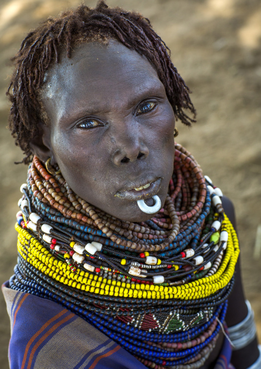 Portrait Of A Nyangatom Tribe Woman With Chin Jewel, Omo Valley, Kangate, Ethiopia