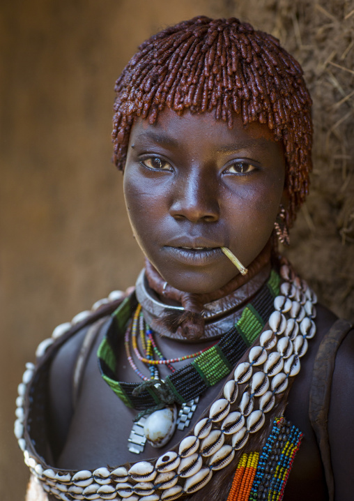 Hamer Tribe Woman In Traditional Outfit, Turmi, Omo Valley, Ethiopia