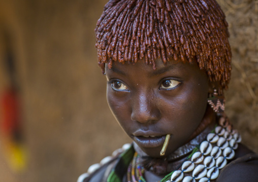 Hamer Tribe Woman In Traditional Outfit, Turmi, Omo Valley, Ethiopia