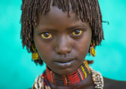 Litte Hamer Girl Tribe In Traditional Outfit, Turmi, Omo Valley, Ethiopia