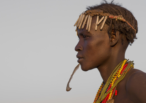 Dassanech Tribe Woman With A Feather In The Chin, Omorate, Omo Valley, Ethiopia