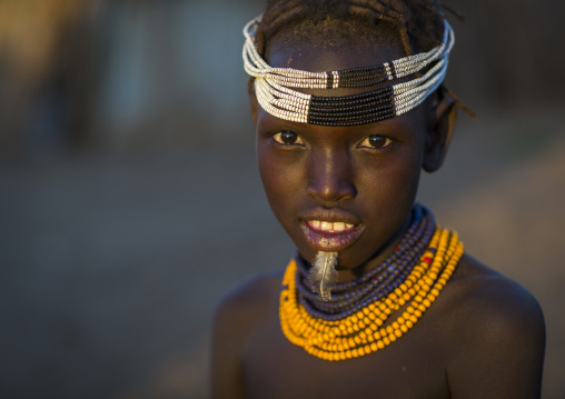 Dassanech Tribe Girl With A Feather In The Chin, Omorate, Omo Valley, Ethiopia