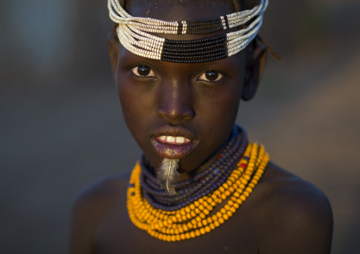 Dassanech Tribe Girl With A Feather In The Chin, Omorate, Omo Valley, Ethiopia