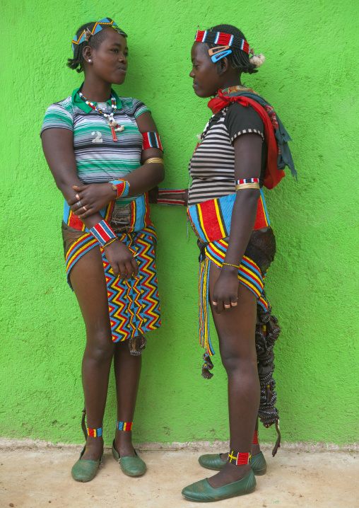 Bana Tribe Girls With Traditional Clothes, Key Afer, Omo Valley, Ethiopia