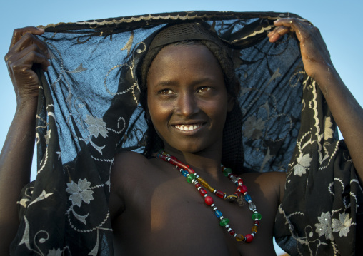 Afar Tribe Woman Putting Her Veil, Assaita, Afar Regional State, Ethiopia