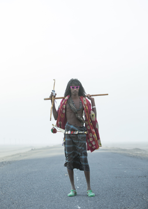 Afar Tribe Man Alone Along A Road, Assayta, Ethiopia