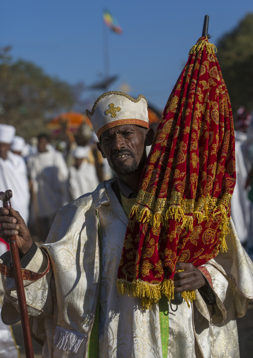 Ethiopian Orthodox Priest Celebrating The Colorful Timkat Epiphany Festival, Lalibela, Ethiopia