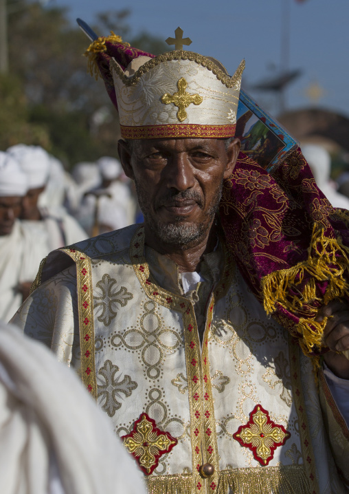 Ethiopian Orthodox Priest Celebrating The Colorful Timkat Epiphany Festival, Lalibela, Ethiopia