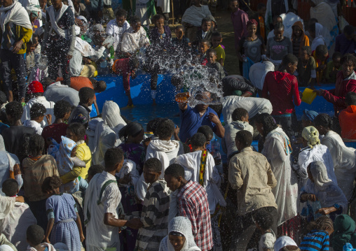 Holy Water Sprayed Onto The Crowd Attending Timkat Celebrations Of Epiphany, Lalibela, Ethiopia