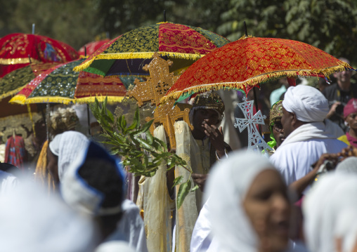 Ethiopian Orthodox Priest Procession Celebrating The Colorful Timkat Epiphany Festival, Lalibela, Ethiopia