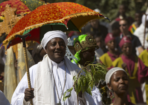 Ethiopian Orthodox Priest Procession Celebrating The Colorful Timkat Epiphany Festival, Lalibela, Ethiopia