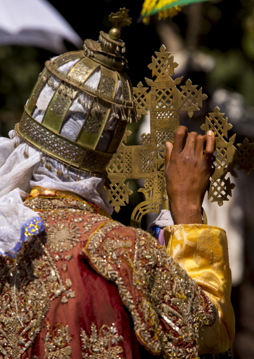 Ethiopian Orthodox Priest Holding A Cross During The Colorful Timkat Epiphany Festival, Lalibela, Ethiopia