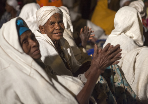 Orthodox Pilgrims At Timkat Festival During Nightime, Lalibela, Ethiopia