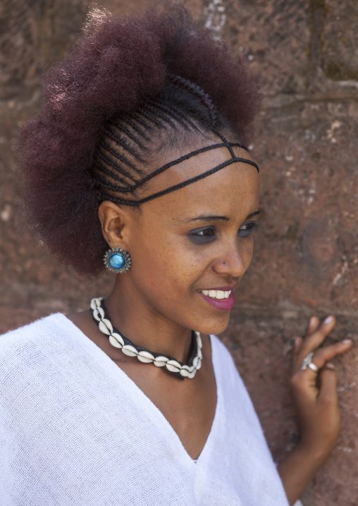 Beautiful Young Woman With Traditional Hairstyle, Lalibela, Ethiopia