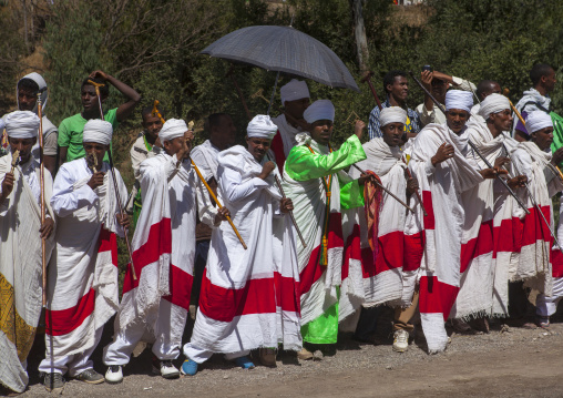 Ethiopian Orthodox Priests Celebrating The Colorful Timkat Epiphany Festival, Lalibela, Ethiopia