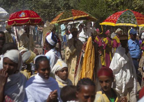 Ethiopian Orthodox Priest Procession Celebrating The Colorful Timkat Epiphany Festival, Lalibela, Ethiopia