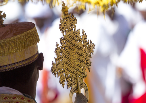 Ethiopian Orthodox Priest Holding A Cross During The Colorful Timkat Epiphany Festival, Lalibela, Ethiopia