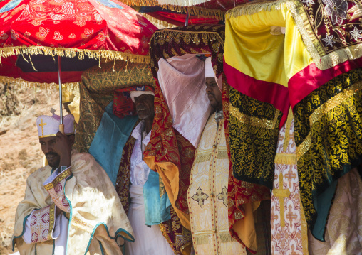 Ethiopian Orthodox Priests Celebrating The Colorful Timkat Epiphany Festival, Lalibela, Ethiopia