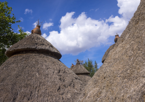 Konso Tribe Traditional Houses With Pots On The Top, Konso, Omo Valley, Ethiopia