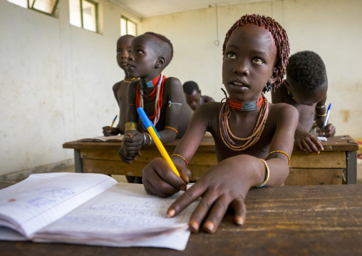 Hamer Tribe Kids In A School, Turmi, Omo Valley, Ethiopia