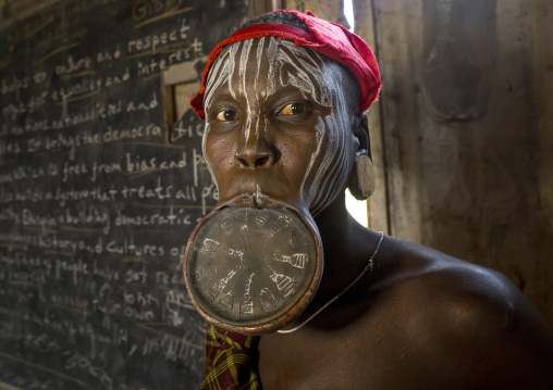 Mursi Tribe Woman With A Huge Lip Plate, Hail Wuha Village, Ethiopia