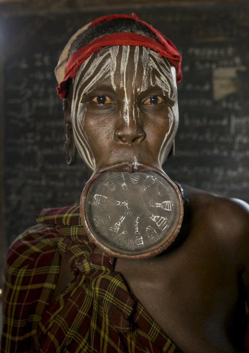 Mursi Tribe Woman With A Huge Lip Plate, Hail Wuha Village, Ethiopia