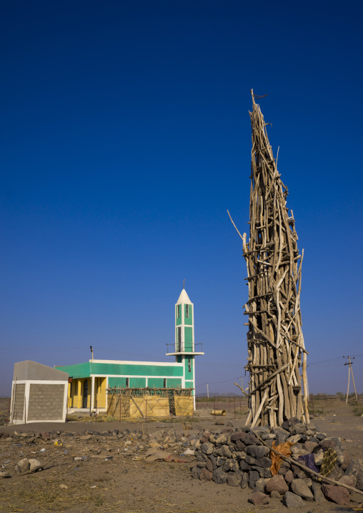 Old Mosque Made Of Woods Near A Modern One, Samara, Afar Region, Ethiopia