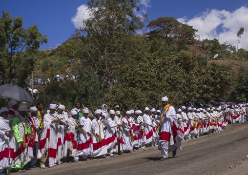 Ethiopian Orthodox Priests Celebrating The Colorful Timkat Epiphany Festival, Lalibela, Ethiopia