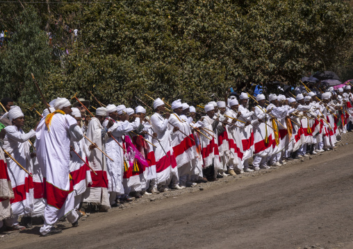 Ethiopian Orthodox Priests Celebrating The Colorful Timkat Epiphany Festival, Lalibela, Ethiopia