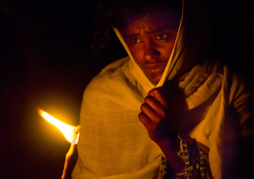 Orthodox Pilgrims At Timkat Festival During Nightime, Lalibela, Ethiopia