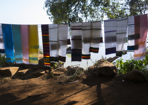 Traditional Shawls For Sale In A Shop, Bahir Dar, Ethiopia