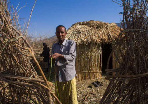 Ethiopian men building a mosque with wood, Amhara region, Artuma, Ethiopia