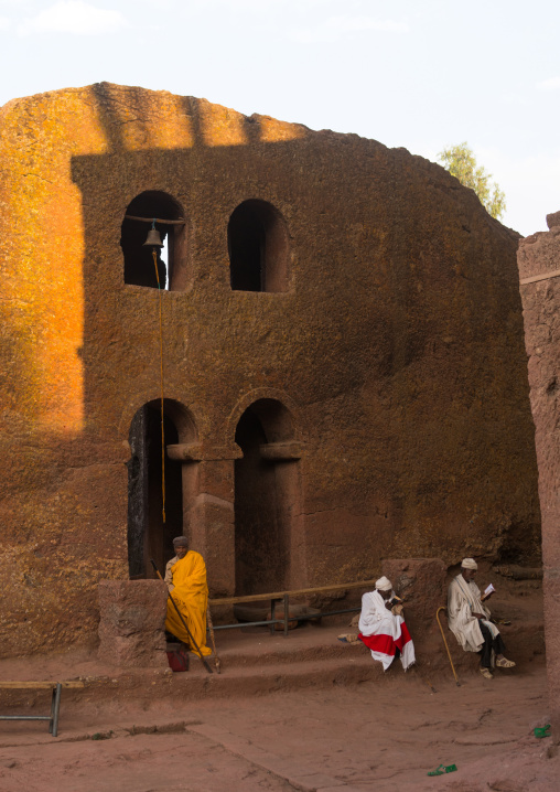 Ethiopian priests in a rock church during kidane mehret orthodox celebration, Amhara region, Lalibela, Ethiopia