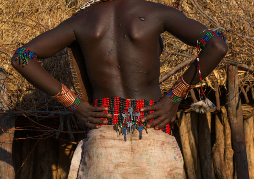 Keys on a beaded belt of a hamer tribe girl, Omo valley, Turmi, Ethiopia