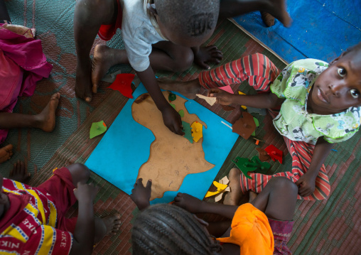 Nyangatom and toposa tribe children at school, Omo valley, Kangate, Ethiopia