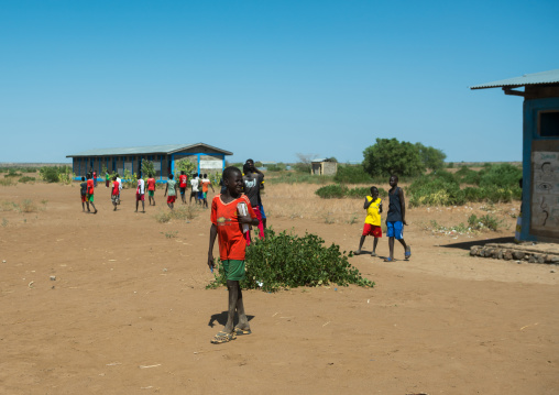 Nyangatom and toposa tribe children in the school playgrounds, Omo valley, Kangate, Ethiopia